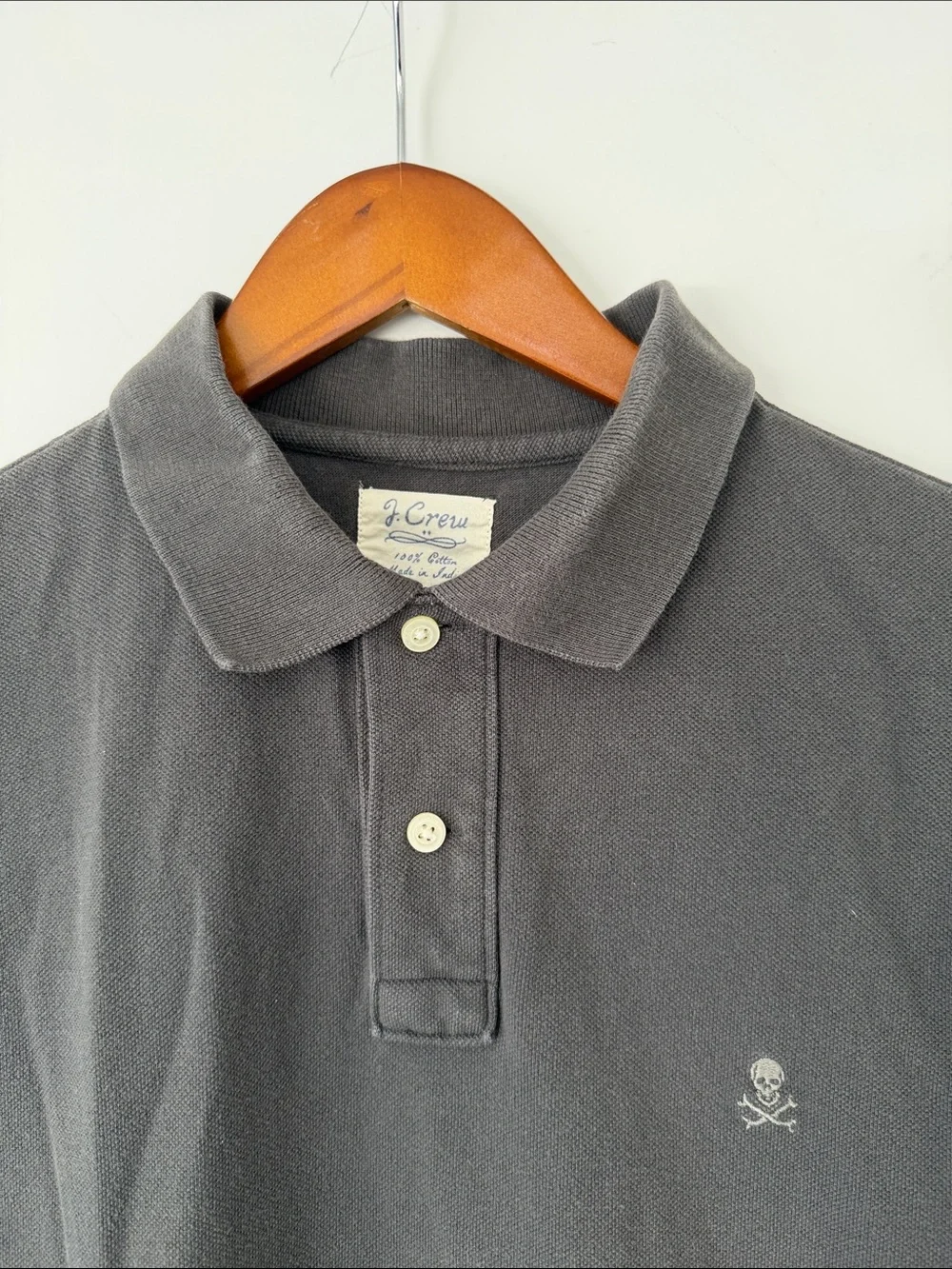 J. Crew Men’s Charcoal Gray Polo with Skull Embroidery